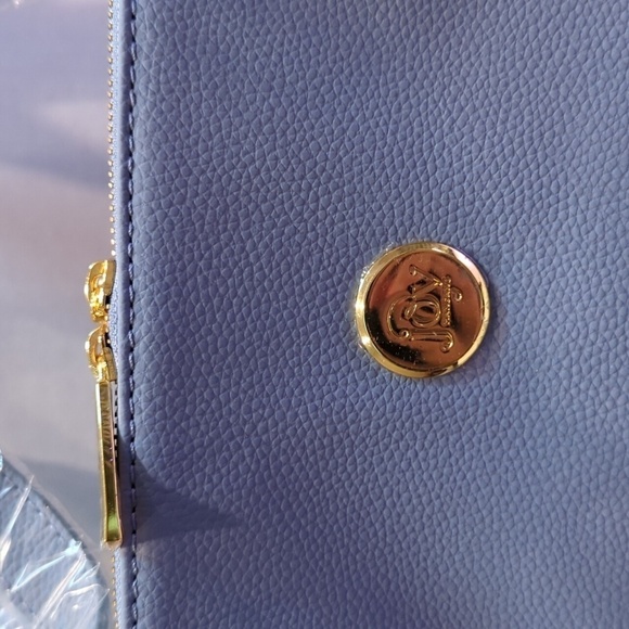 Joy Mangano Double Decker Tote w/Wristlet Set French Blue Pebble Leather New - Picture 2 of 11